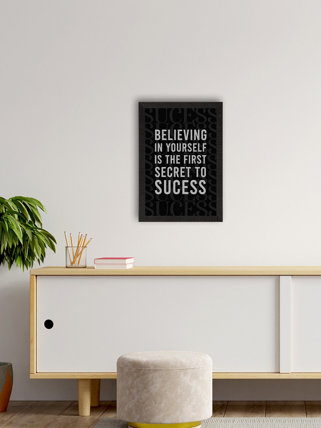 eCraftIndia Black & White  Believe in Yourself Motivational Quotes Printed Framed Wall Art Wall Art