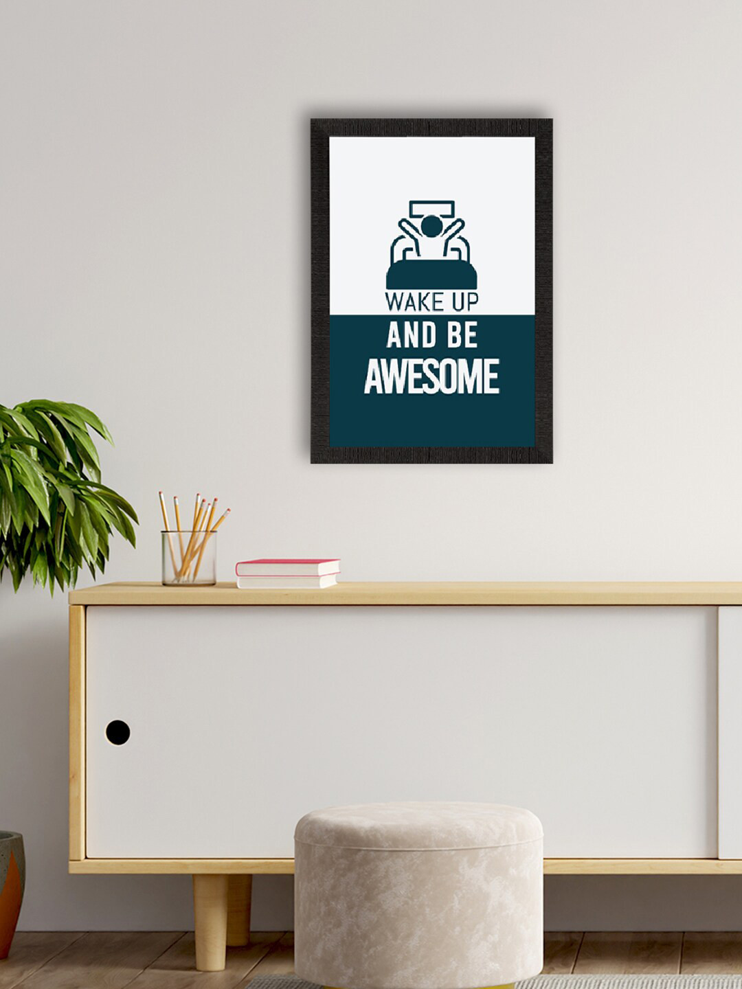 eCraftIndia White & Teal Motivational Quote Painting Wall Art