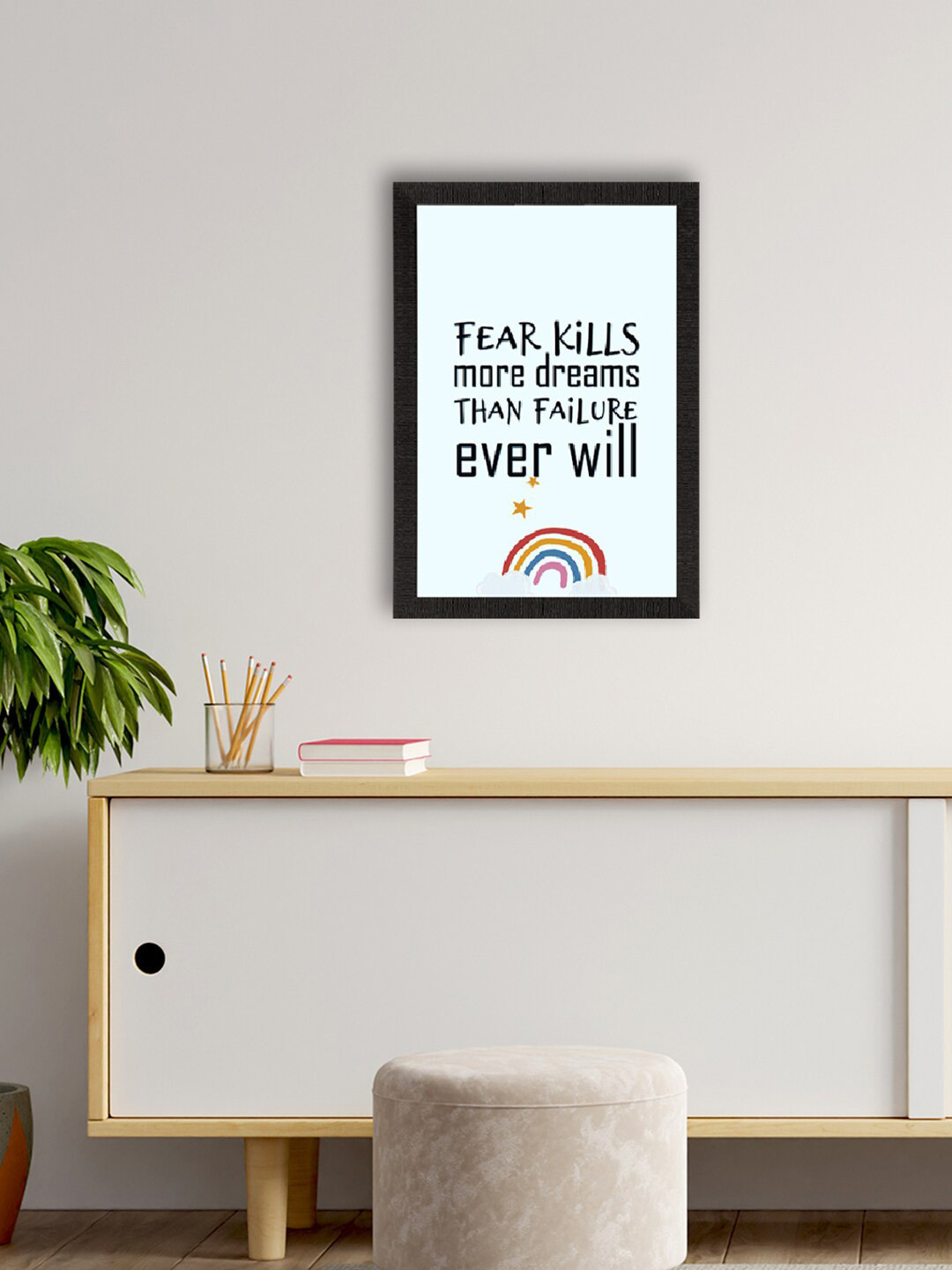 eCraftIndia Light Blue & Black Motivational Quote Satin Matt Texture UV Art Painting