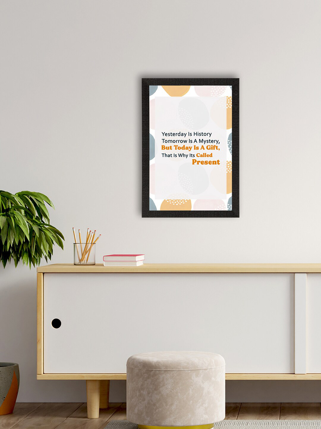 eCraftIndia White & Orange Motivational Quote Painting Wall Art