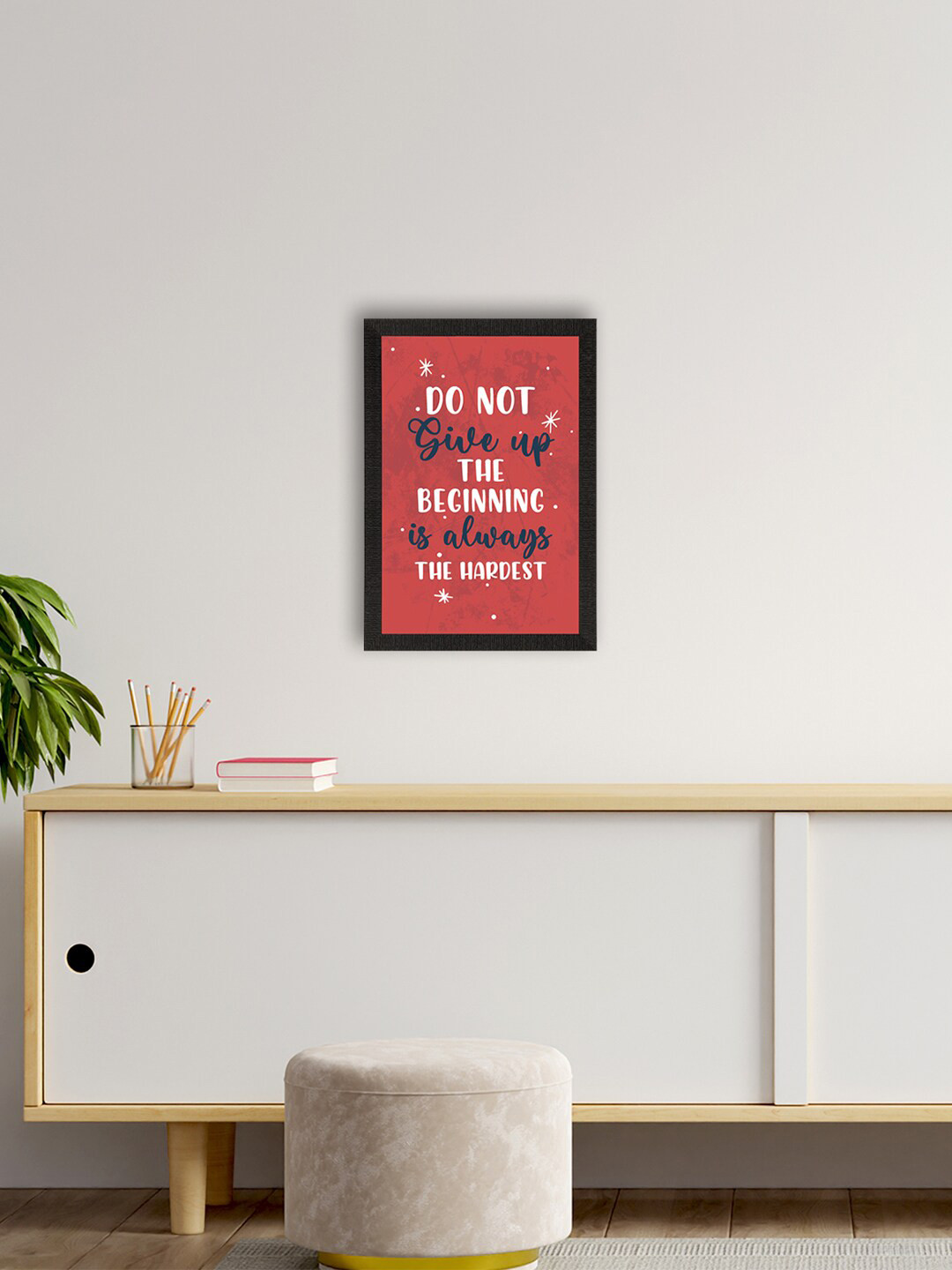 eCraftIndia Red & White Do Not Give Up Motivational Quote Satin Matt Texture UV Art Painting