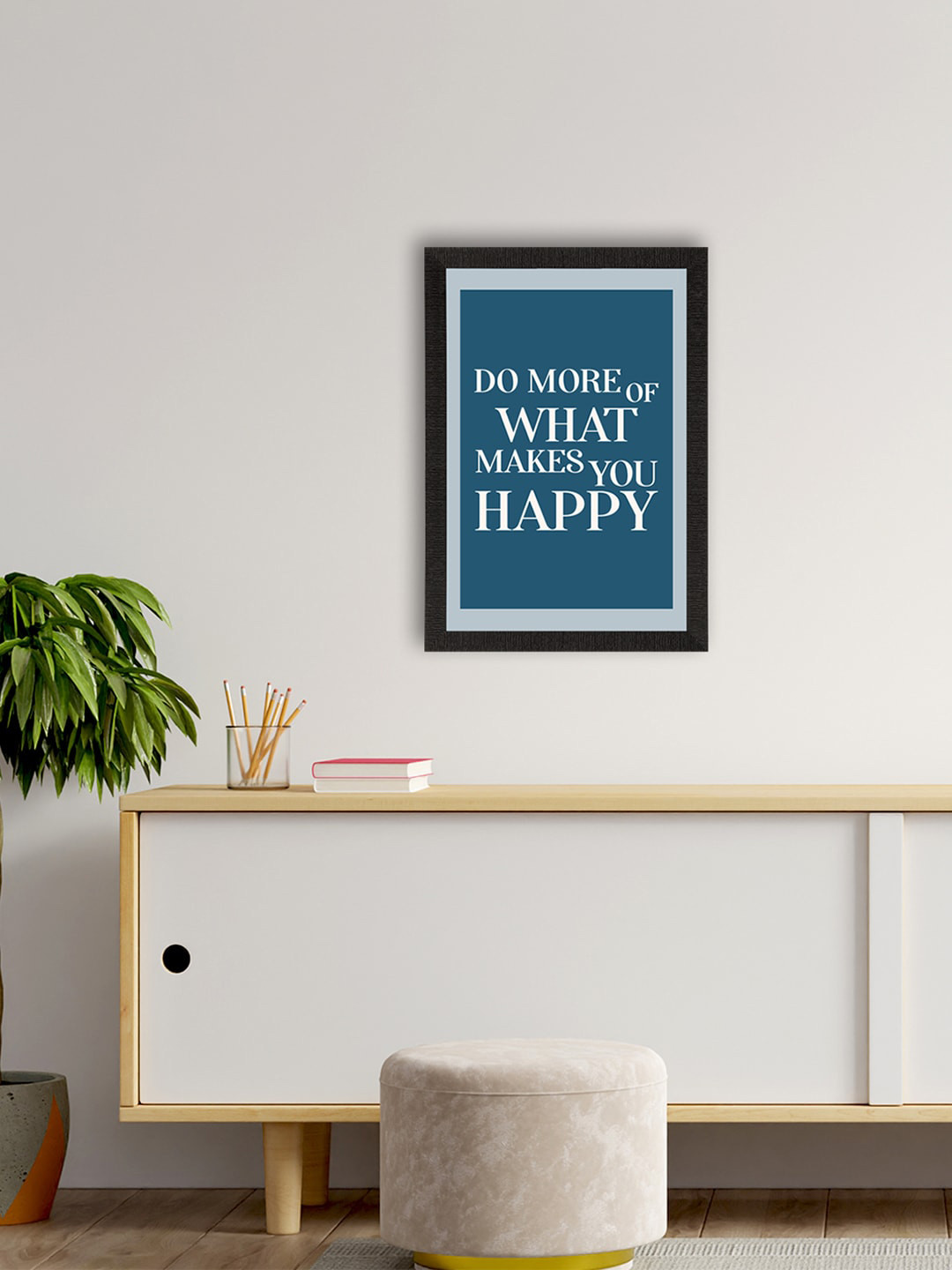eCraftIndia Blue & White Do More Of What Makes You Happy Inspirational Quote Framed Wall Art