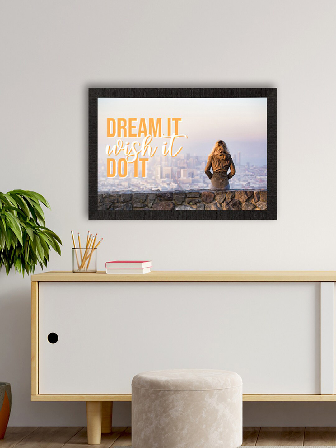 eCraftIndia Brown & Blue Motivational Quote UV Art Painting