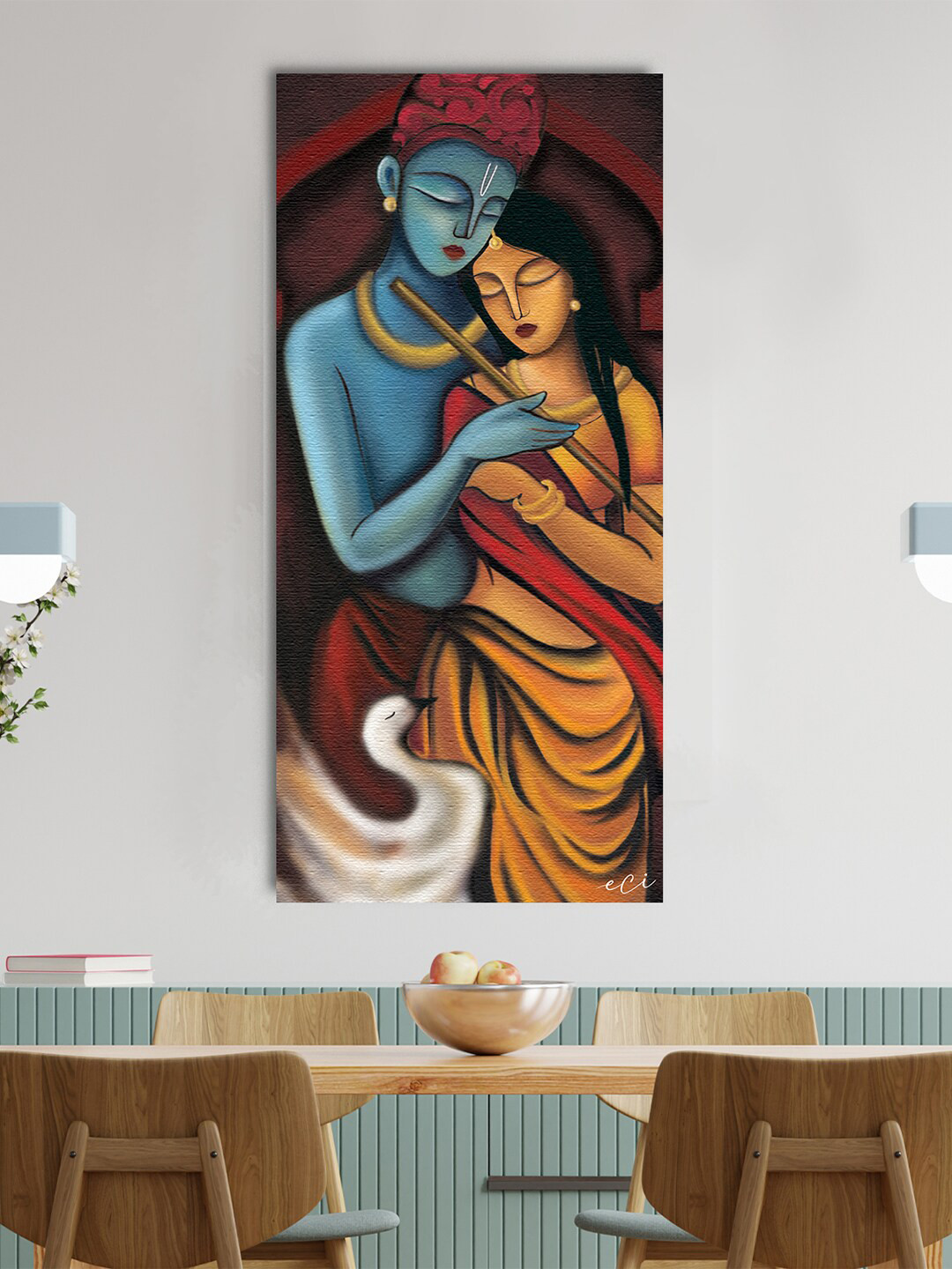 eCraftIndia Radha Krishna Canvas Wall Rectangle Paintings Wall Art - 48x24In