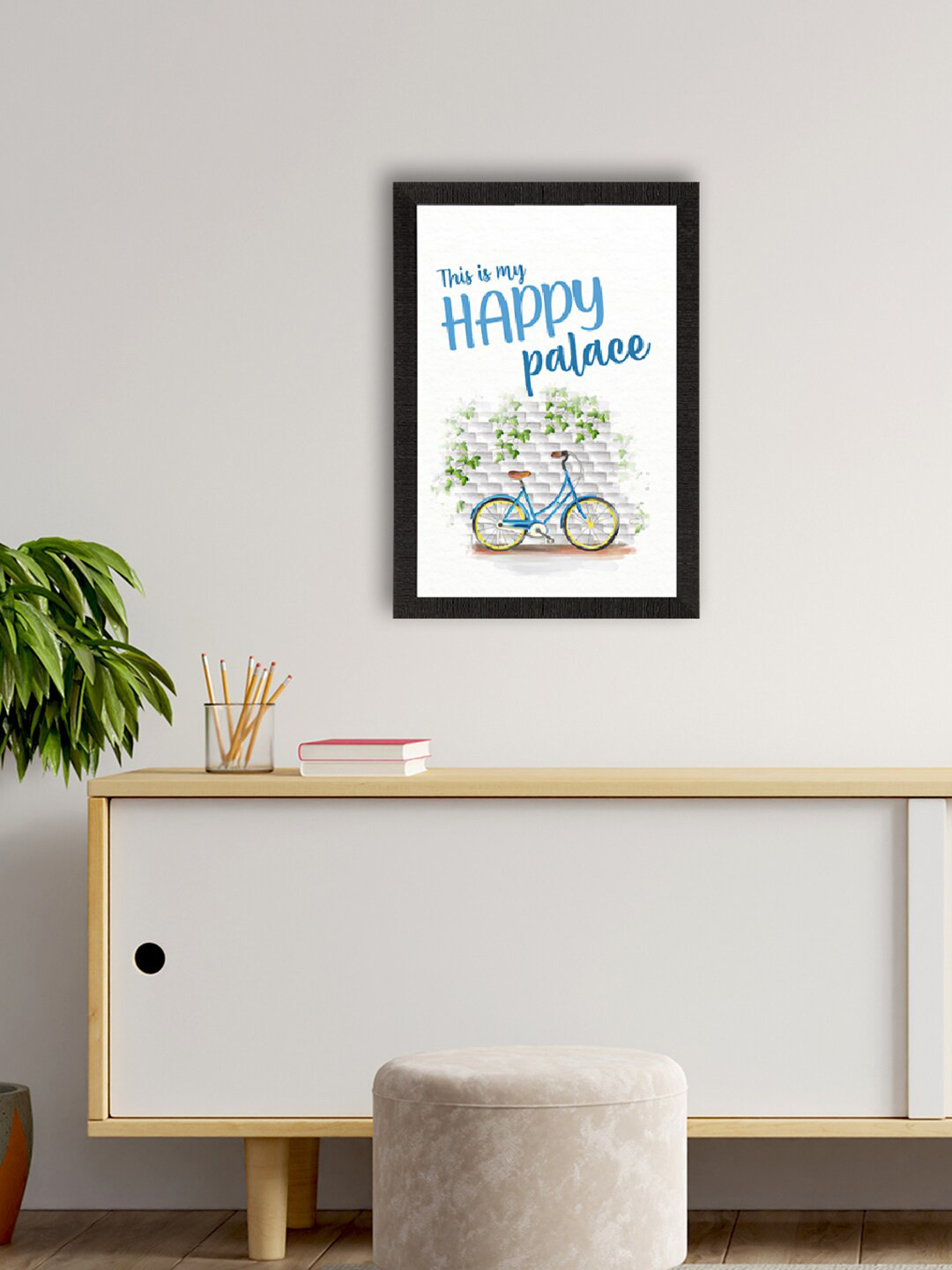 eCraftIndia White & Blue Quote Satin Matt Texture UV Wall Art