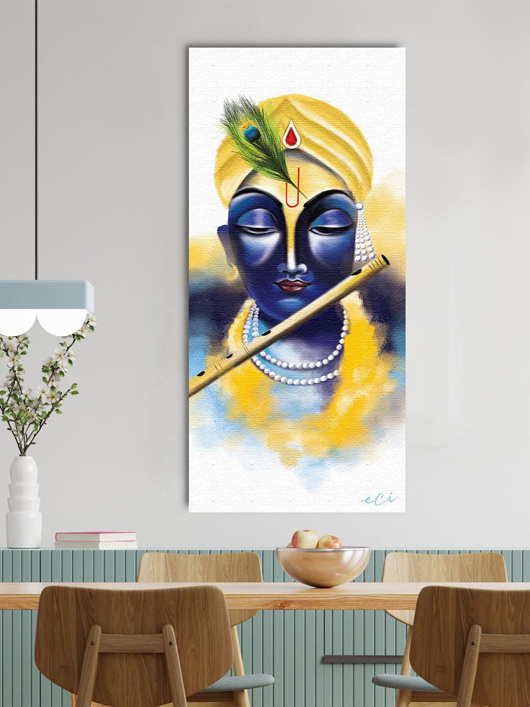eCraftIndia Lord Krishna Canvas Wall Rectangle Paintings Wall Art - 48 x 24 In