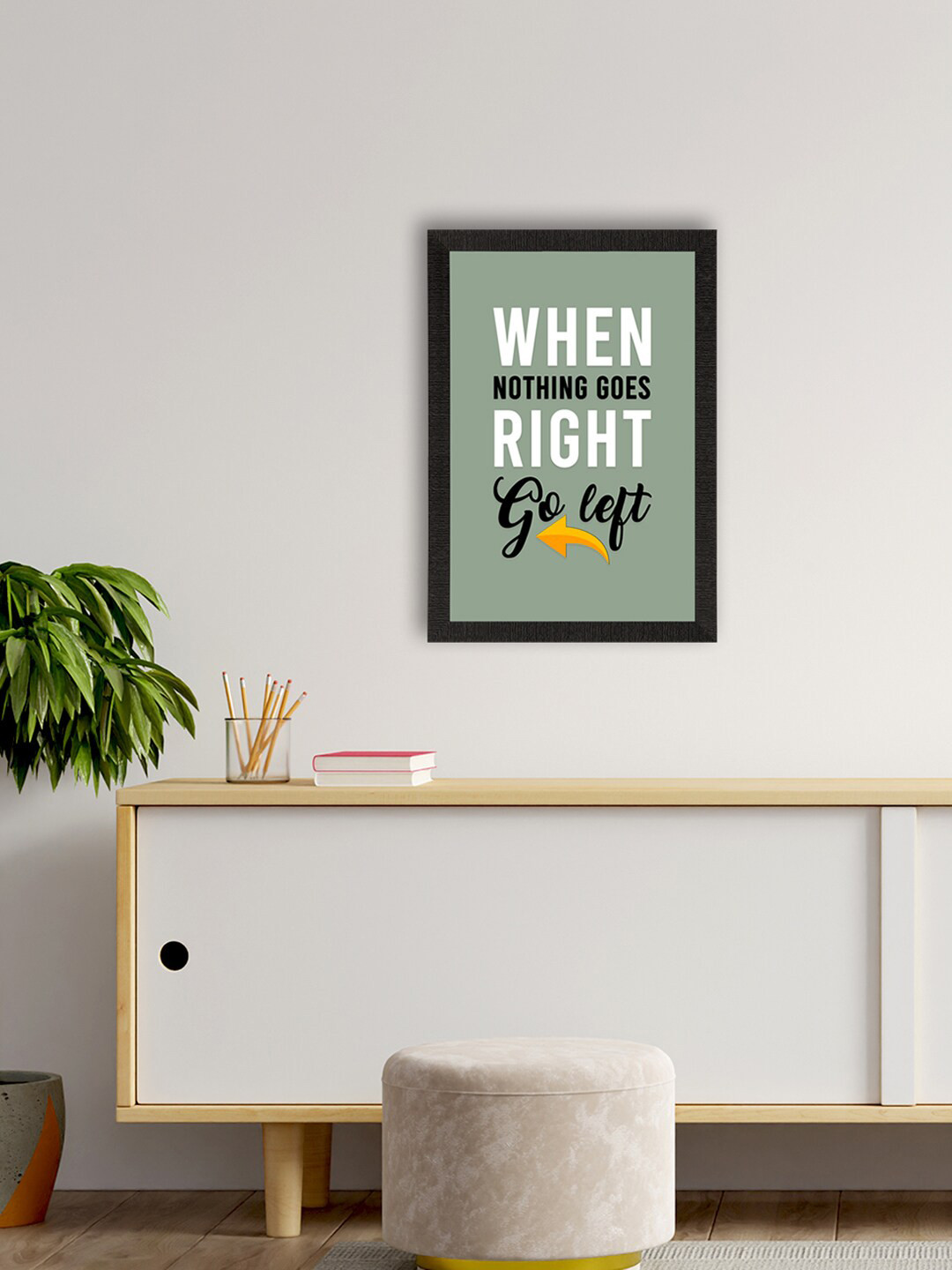 eCraftIndia Olive Green & White Motivational Quotes Printed Framed Wall Art