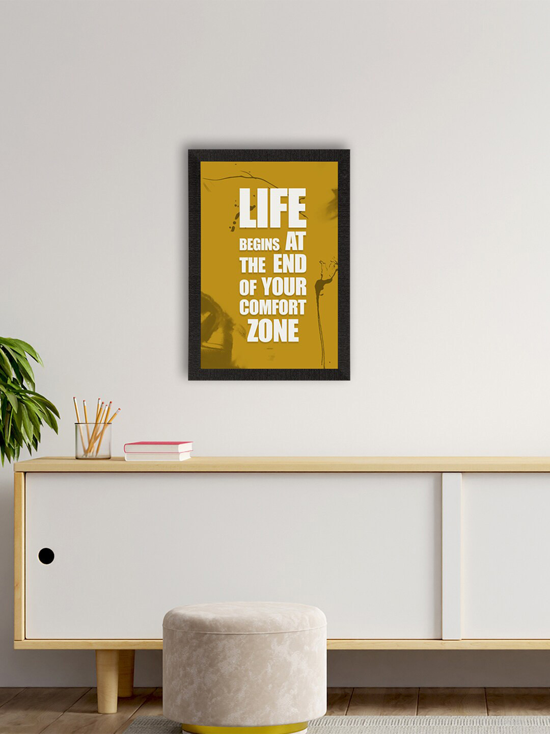 eCraftIndia Mustard Yellow & White Motivational Quote UV Framed Wall Art