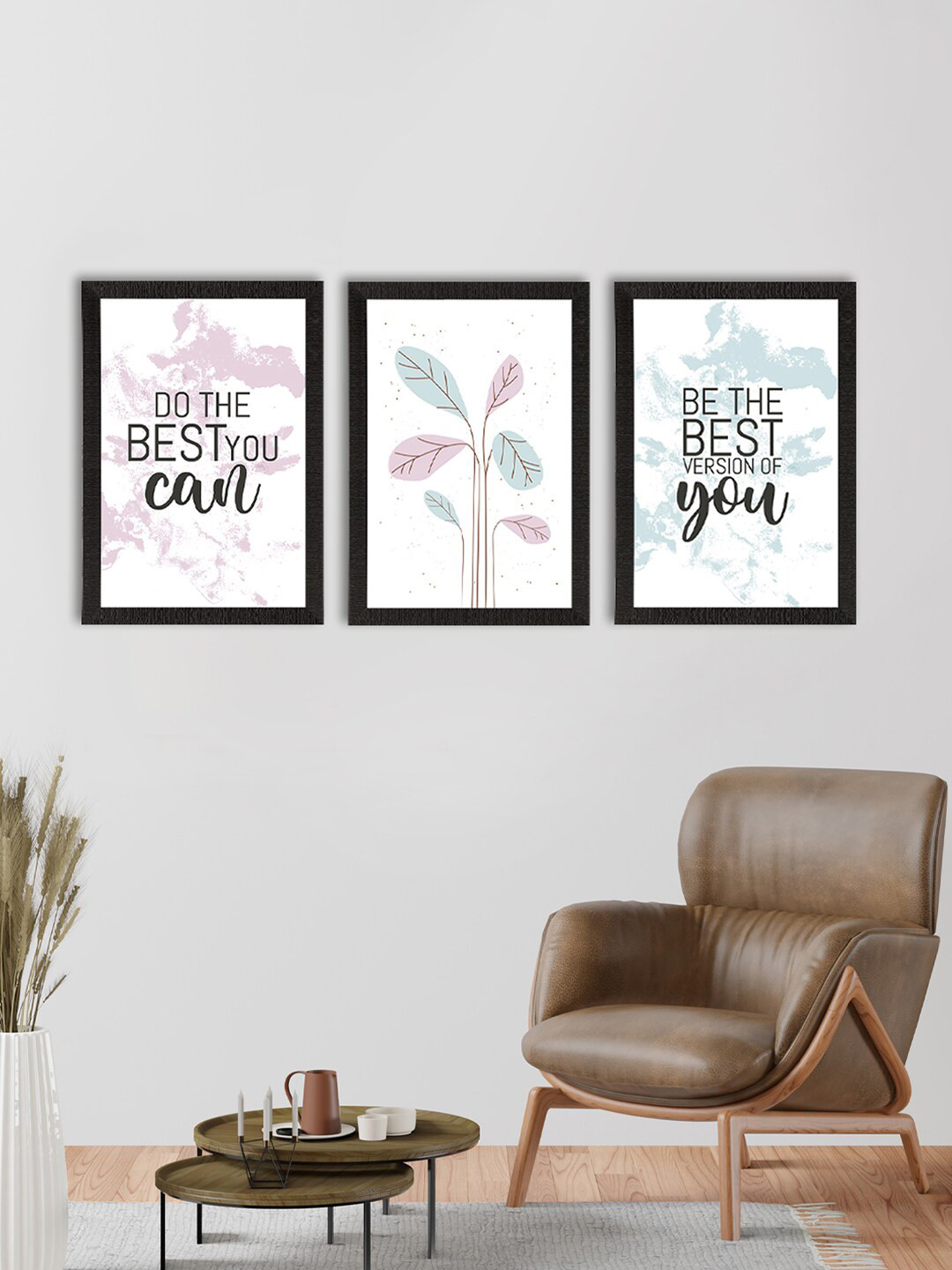 eCraftIndia Set of 3 White & Black Motivational Quotes Printed Framed Wall Art