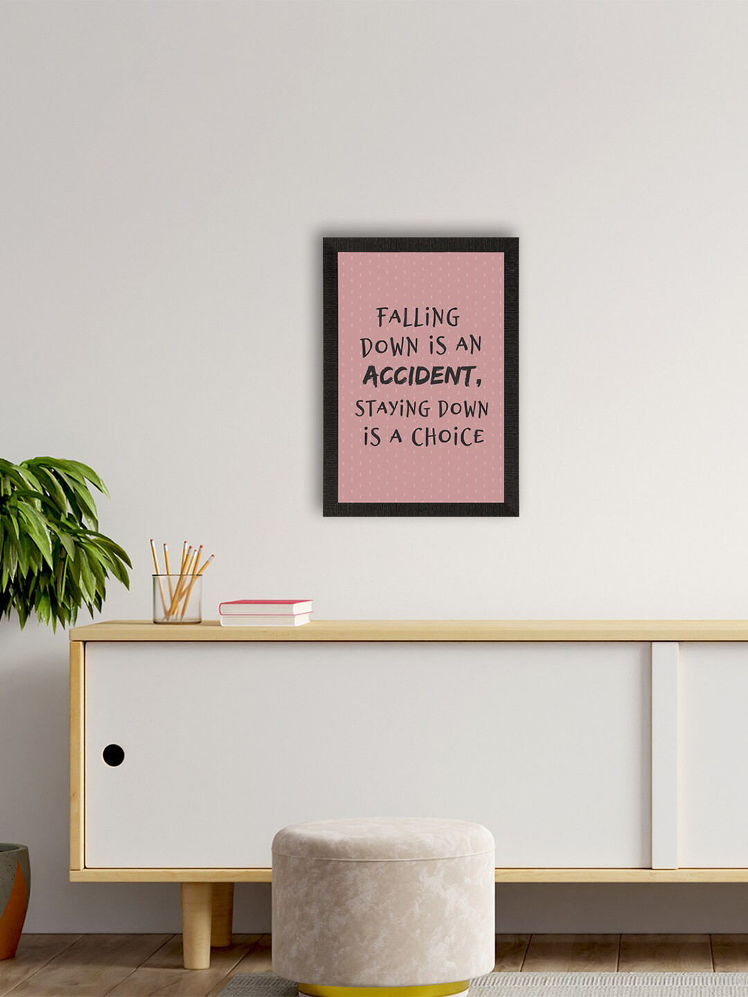eCraftIndia Pink & Black Motivational Quote Printed Framed UV Art Painting