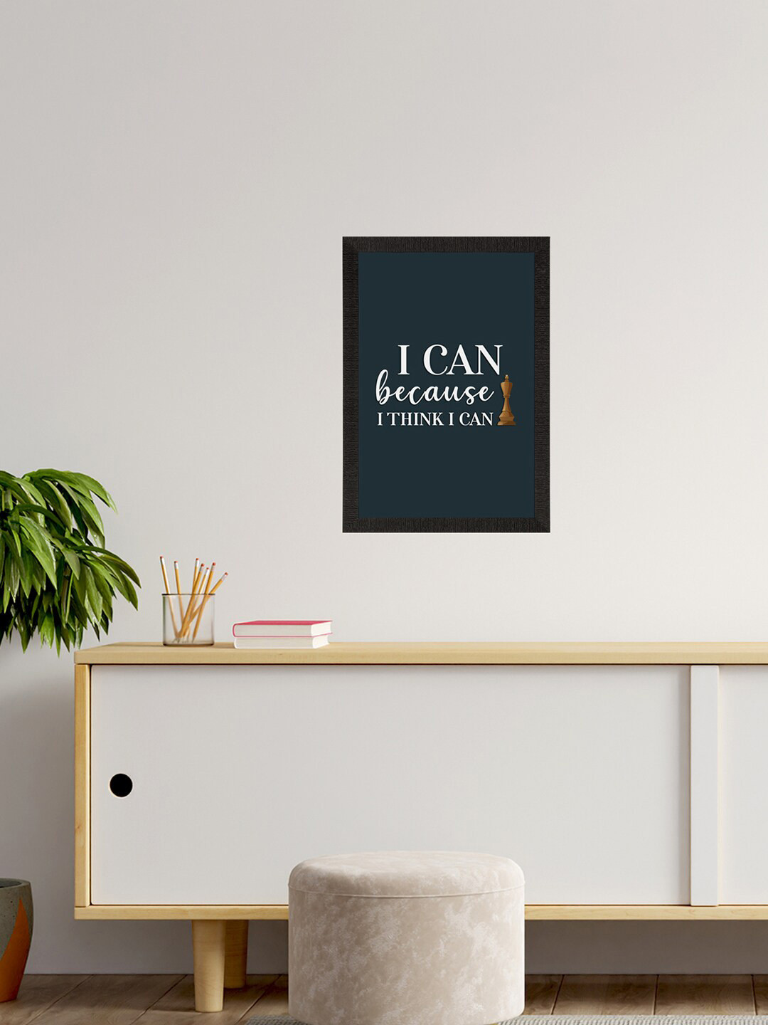 eCraftIndia Blue & Black Motivational Quote Printed Framed UV Wall Art Painting