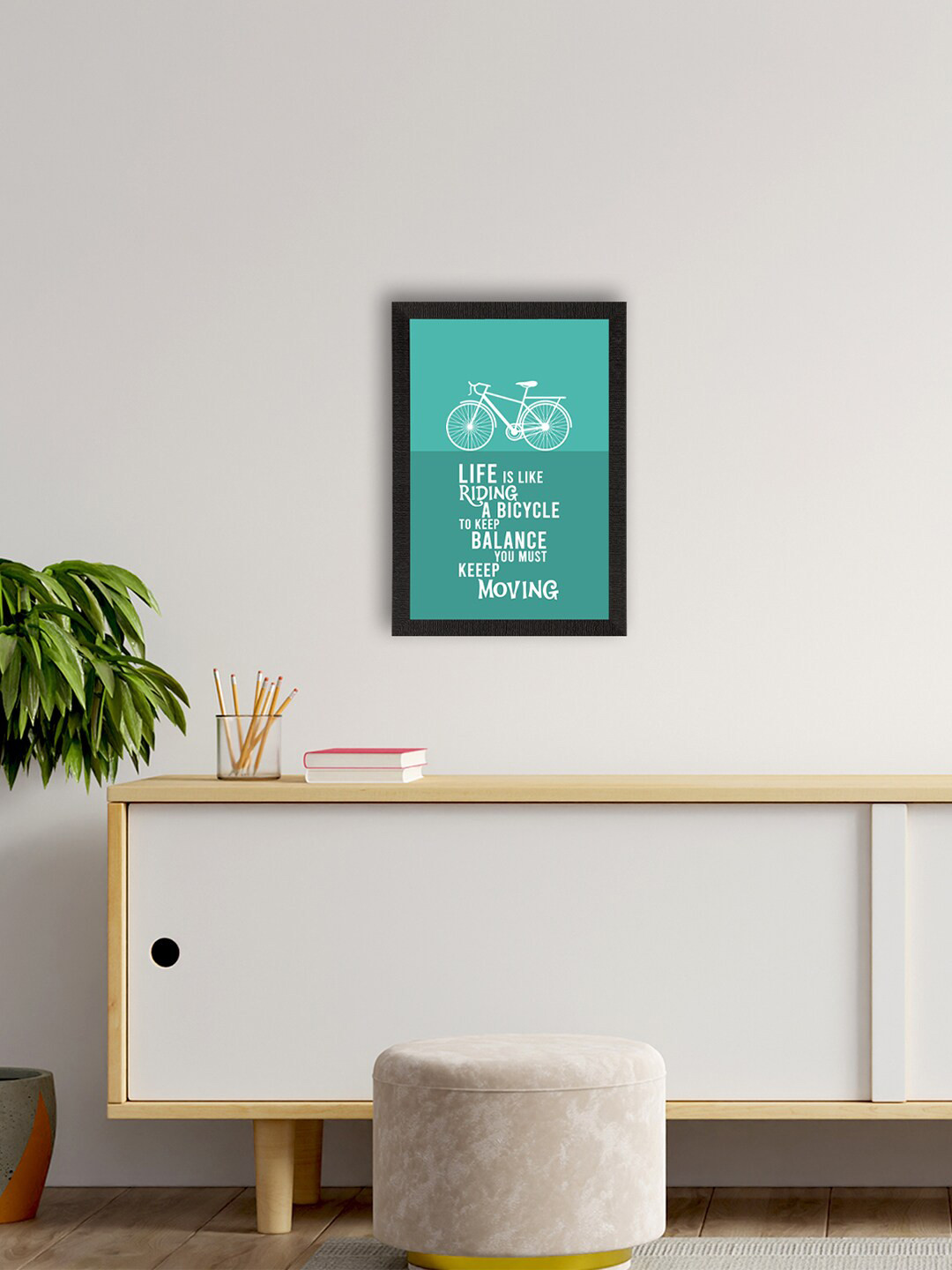 eCraftIndia Blue & White Life is like riding a Bicycle Motivational Quote Satin Matt Texture UV Art Painting
