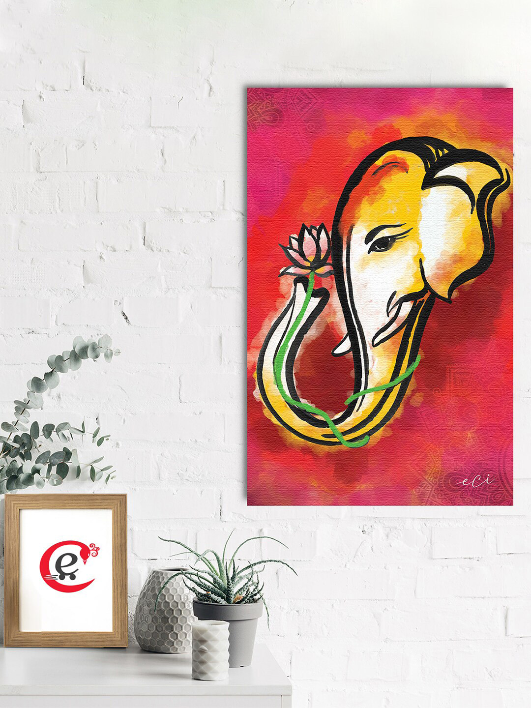 eCraftIndia Red Lord Ganesha Wall Painting