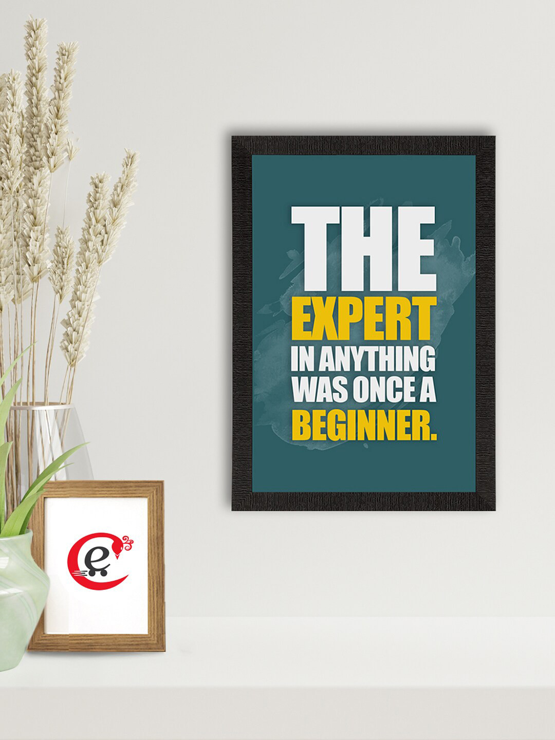 eCraftIndia Green & White Motivational Quote Printed Framed UV Art Painting