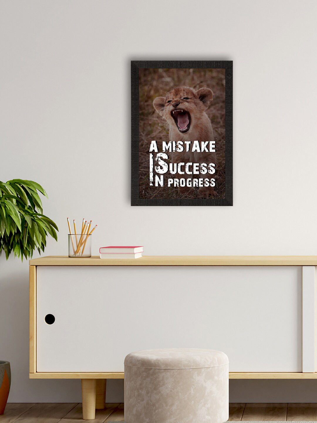 eCraftIndia Beige & White A Mistake Is Motivational Quote Satin Matt Texture UV Art Painting