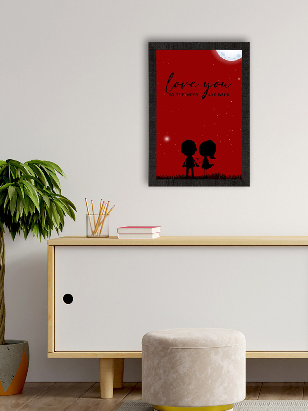 eCraftIndia Red & Black Love UV Art Theme Painting Wall Art