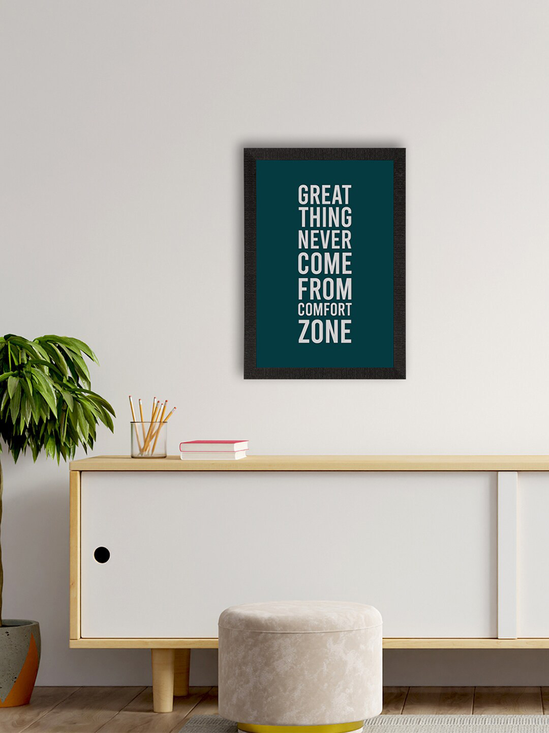 eCraftIndia Teal Blue & White Motivational Quote Satin Matt Texture UV Art Painting