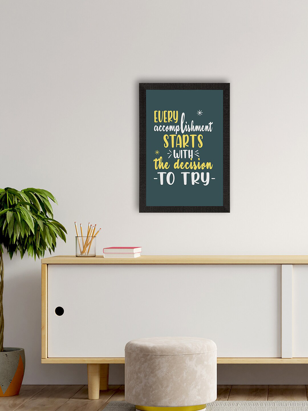 eCraftIndia Quotes Green Paper Wall Living Room Rectangle Paintings Wall Art -14 x 20In