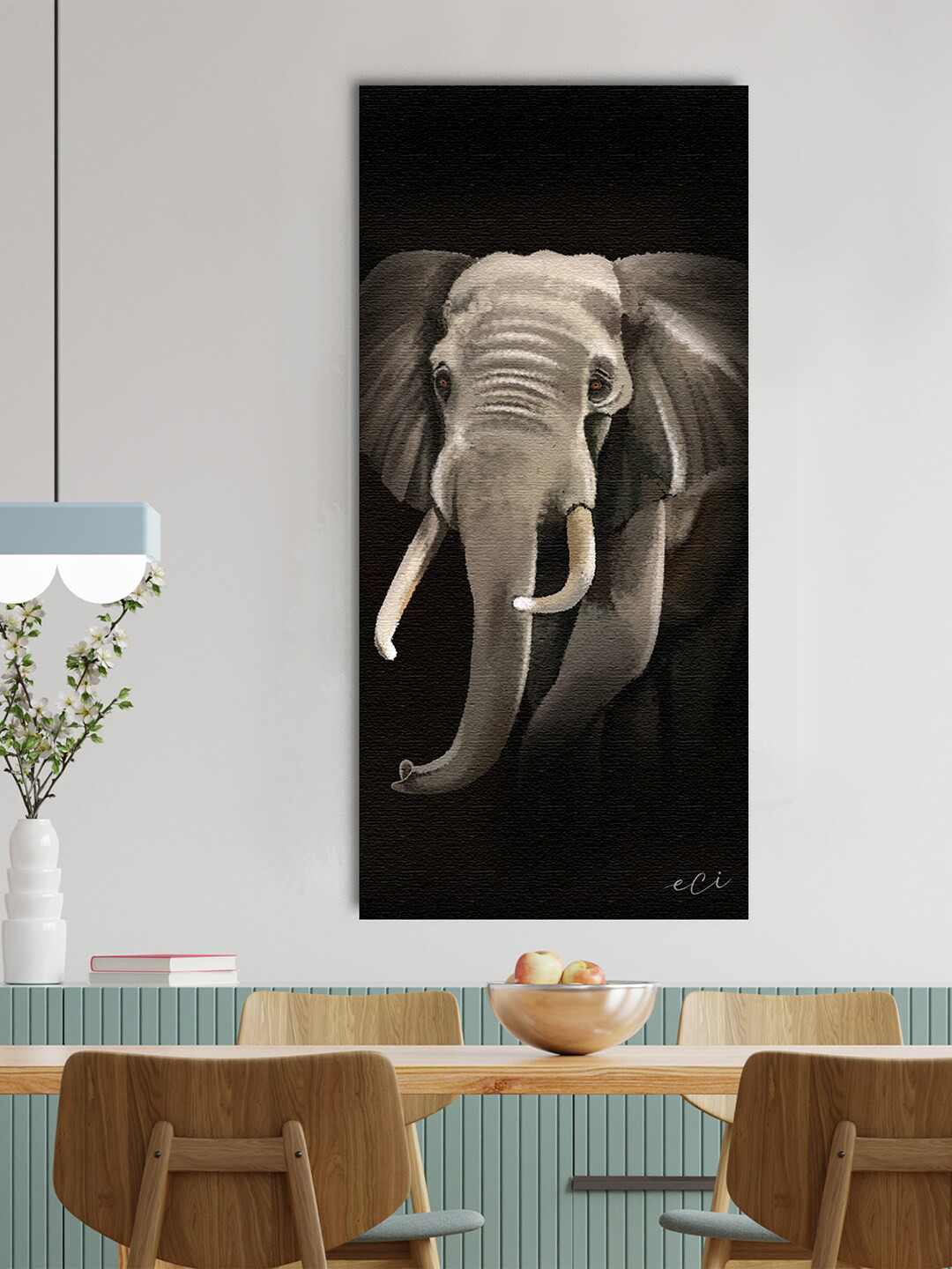 eCraftIndia Elephant Canvas Wall Rectangle Paintings Wall Art - 48 x 24In