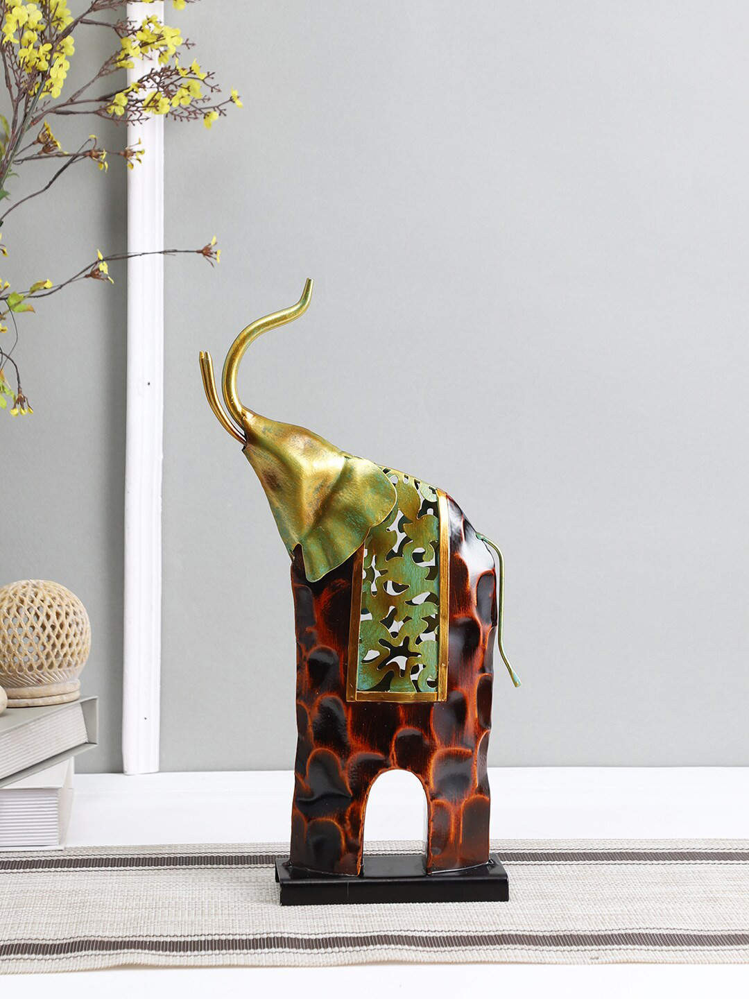 Aapno Rajasthan Triumphant and Alluring Elephant Red Metal Metallic Living Room Medium Showpiece - 15.2 Inches