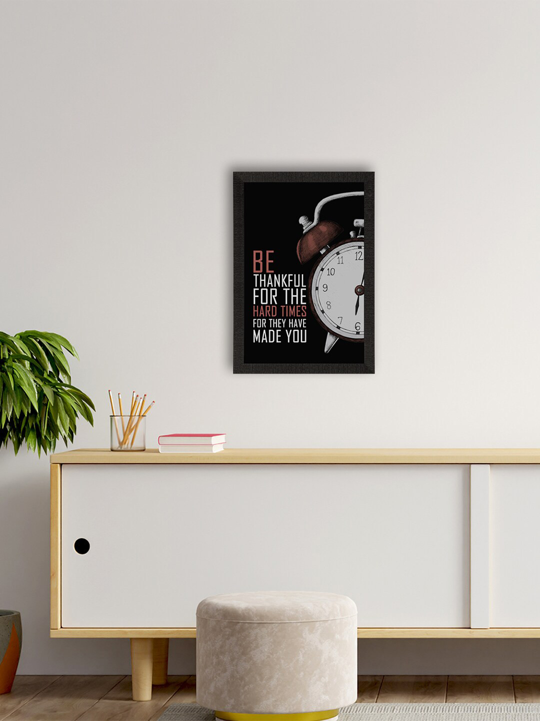 eCraftIndia White & Black Hard Time Motivational Quote Satin Matt Texture UV Art Painting