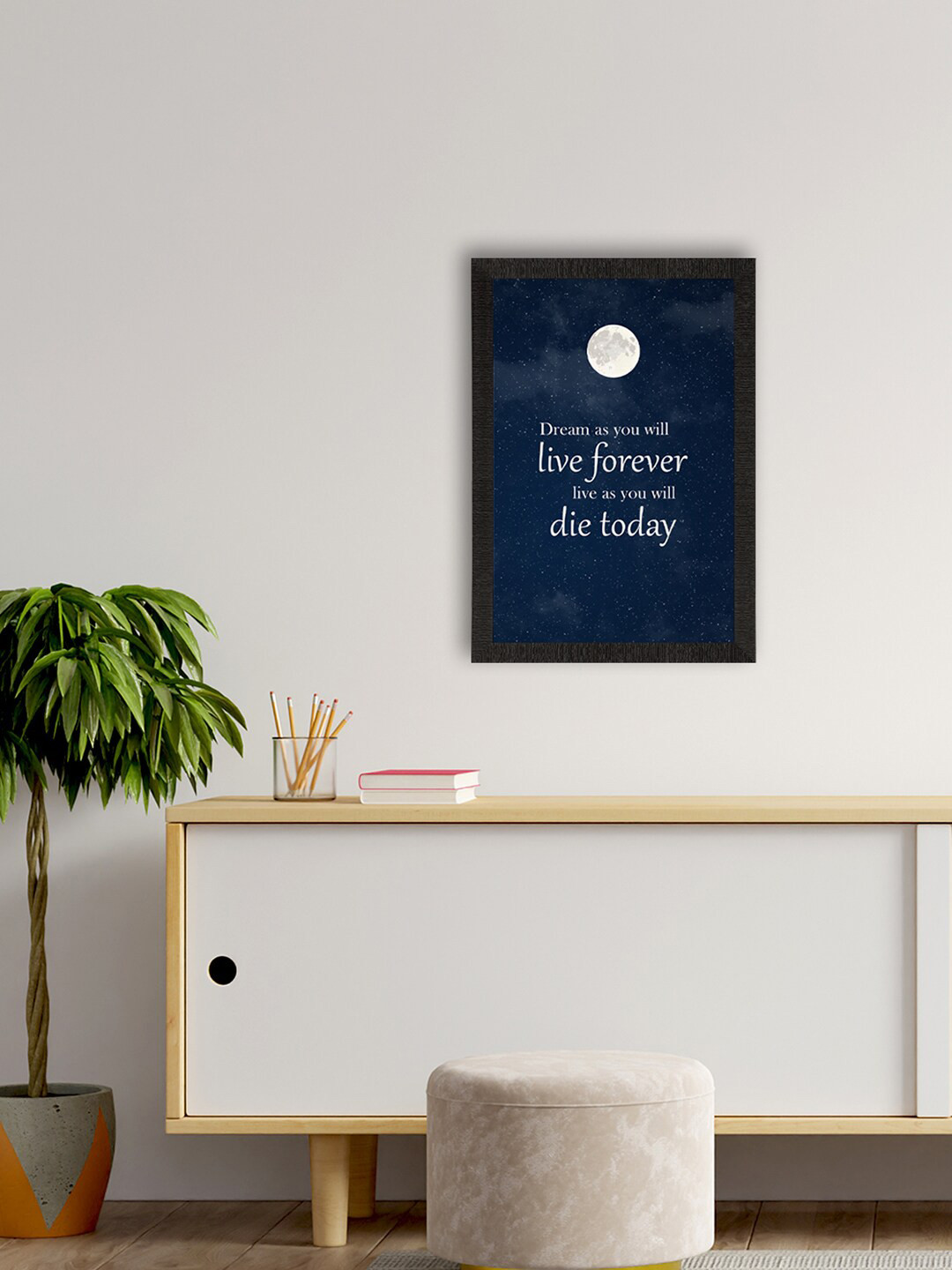 eCraftIndia Navy Blue & White Motivational Quote  Printed Framed Wall Art