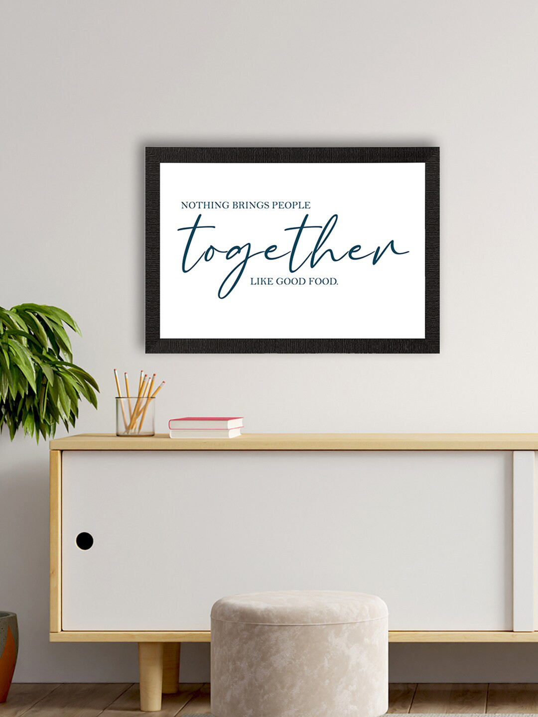 eCraftIndia White & Teal Blue Printed Quote Wall Painting