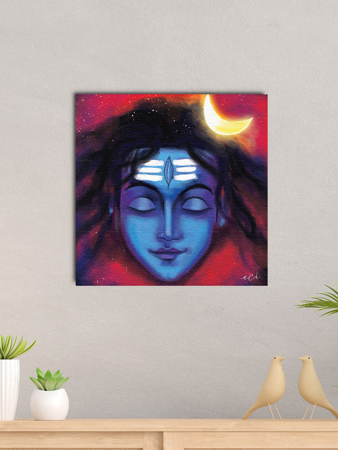 eCraftIndia Blue & White Lord Shiva Canvas Wall Painting