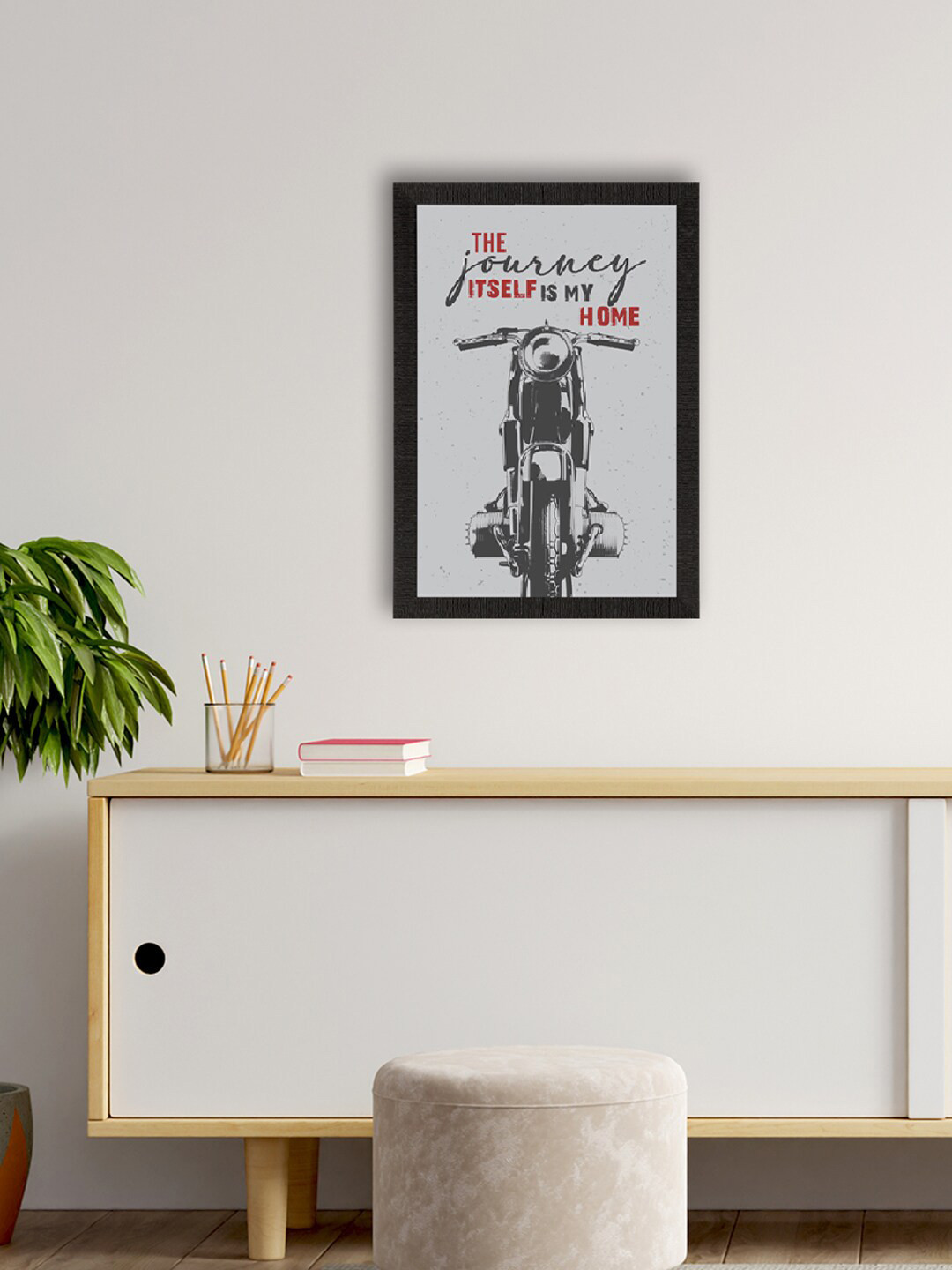 eCraftIndia Black & Grey The Journey Itself Is My Home Satin Matte Texture UV Art Painting