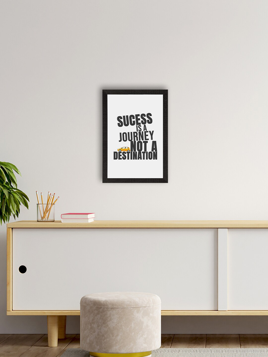 eCraftIndia White & Black Motivational Quote Satin Matt Texture UV Art Painting