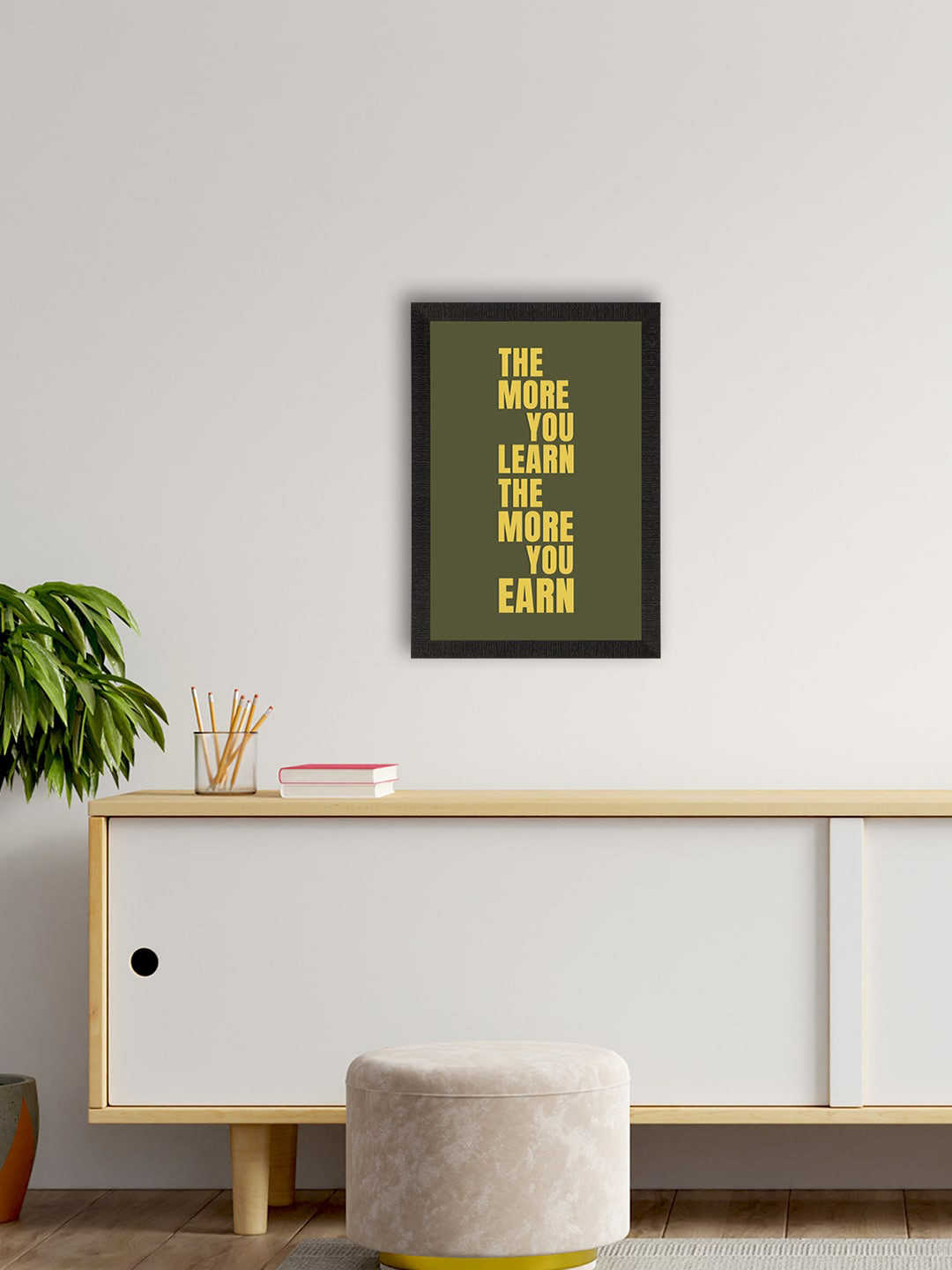 eCraftIndia Green & Yellow The More you Learn Motivational Quote Satin Matt Texture UV Art Painting