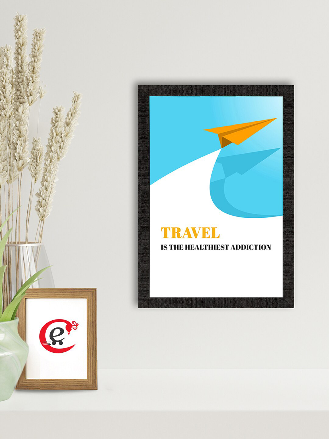 eCraftIndia White & Blue Travel Printed Framed Wall Art