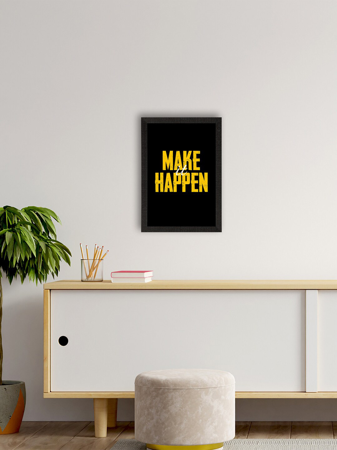 eCraftIndia Black & Yellow Motivational Quote Printed Satin Matt Texture UV Art Painting