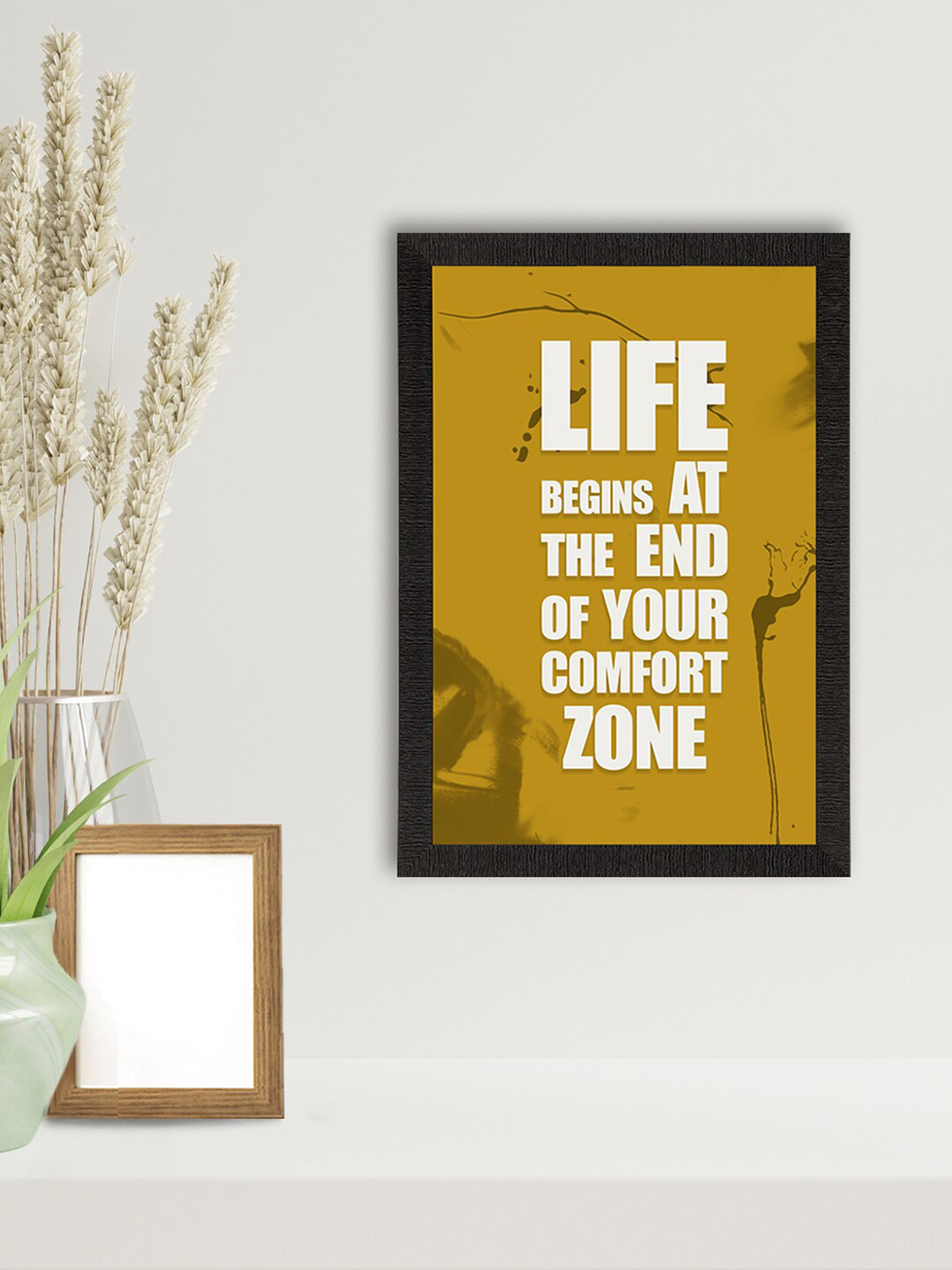 eCraftIndia Yellow & White Life Motivational Quote Satin Matt Texture UV Art Painting