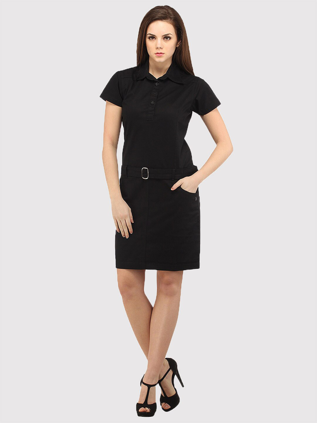 Xpose Women Black Solid Pure Cotton  Formal Shirt Dress