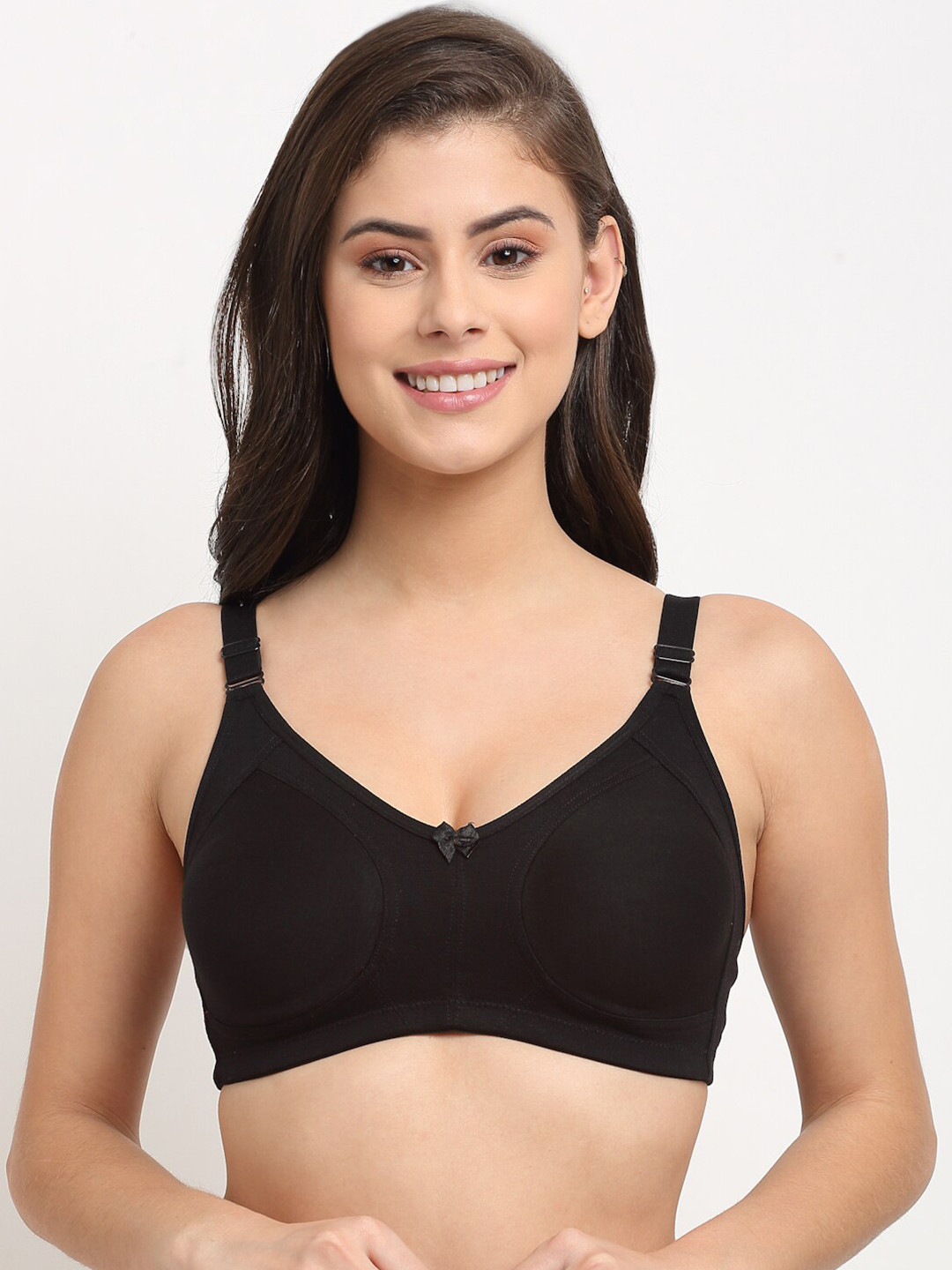 Friskers Black Cotton Push-Up Bra - Lightly Padded