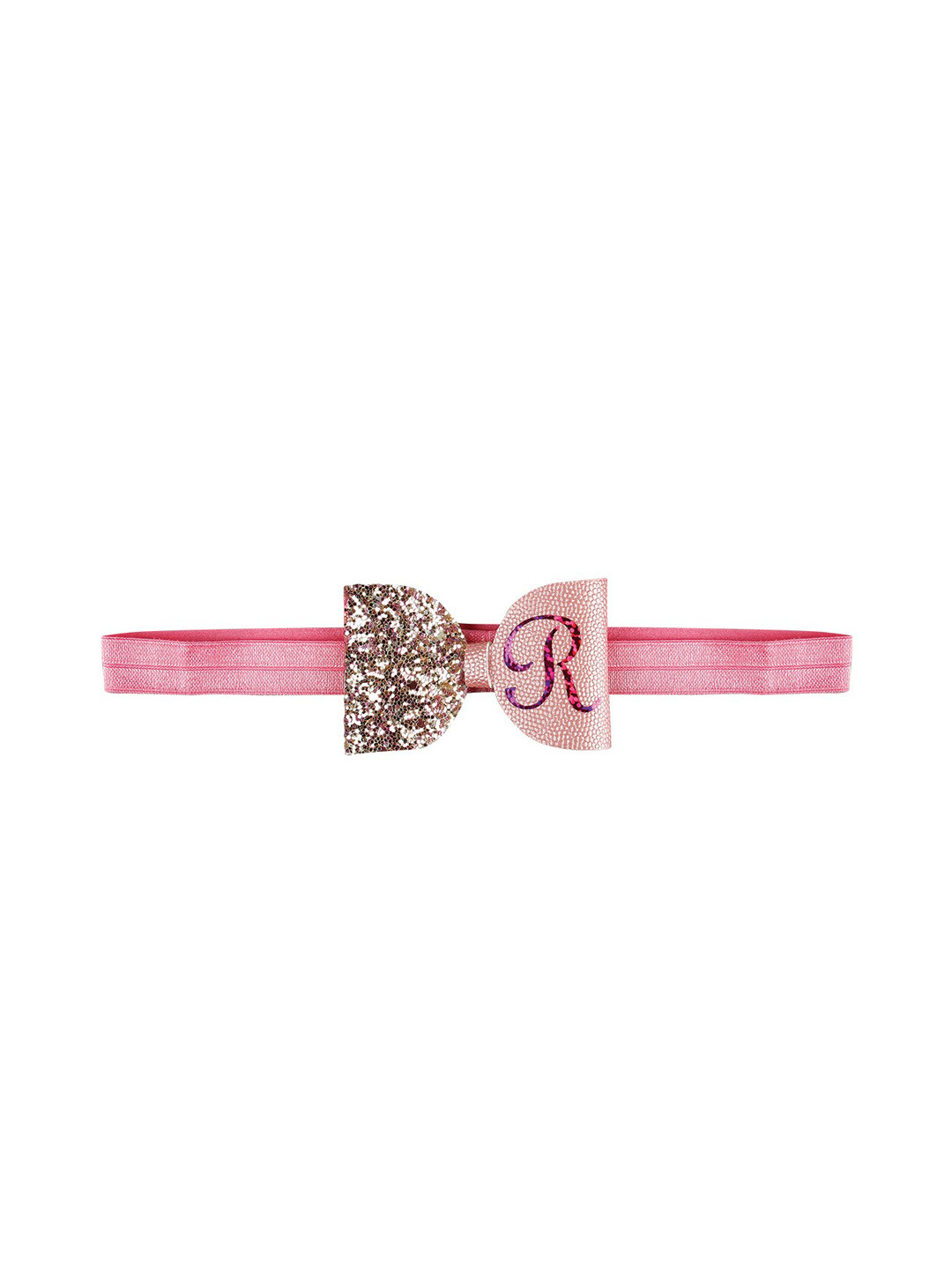 Aye Candy Girls Pink & Gold-Coloured Embellished R Initial Bow Headband
