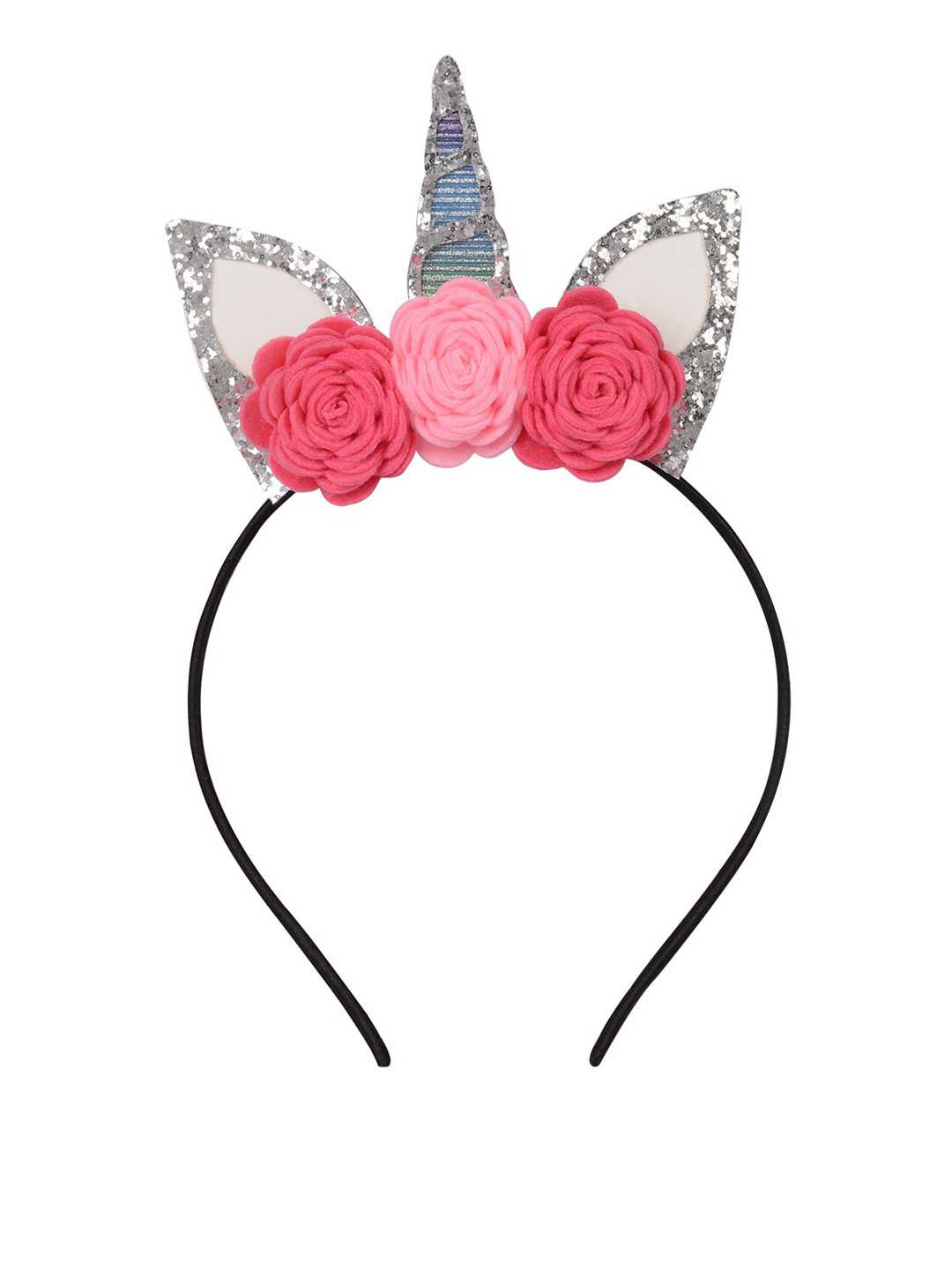 Aye Candy Girls Silver-Toned & Pink Embellished Unicorn With Flowers Hairband