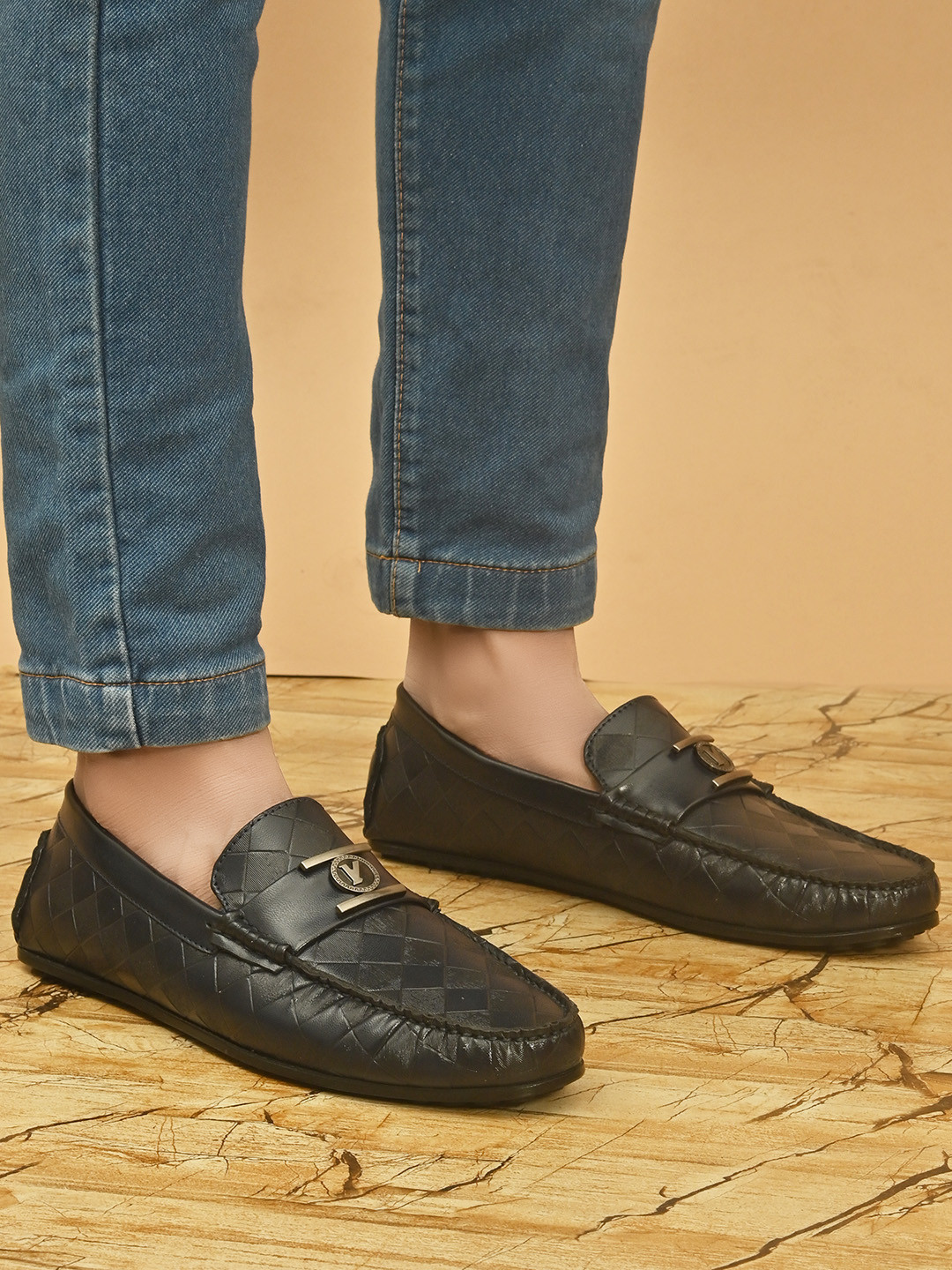 San Frissco Men Navy Blue Textured Loafers