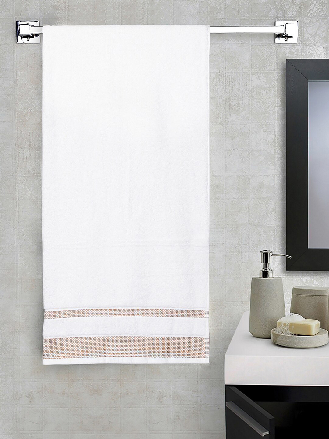 SPACES White Solid Pure Cotton 600 GSM Bath Towel