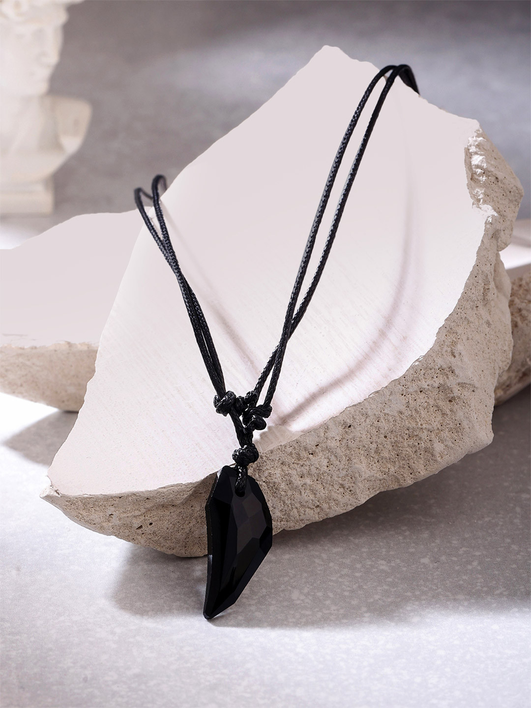 Yellow Chimes Men Black Wolf Tooth Pendant With Chain