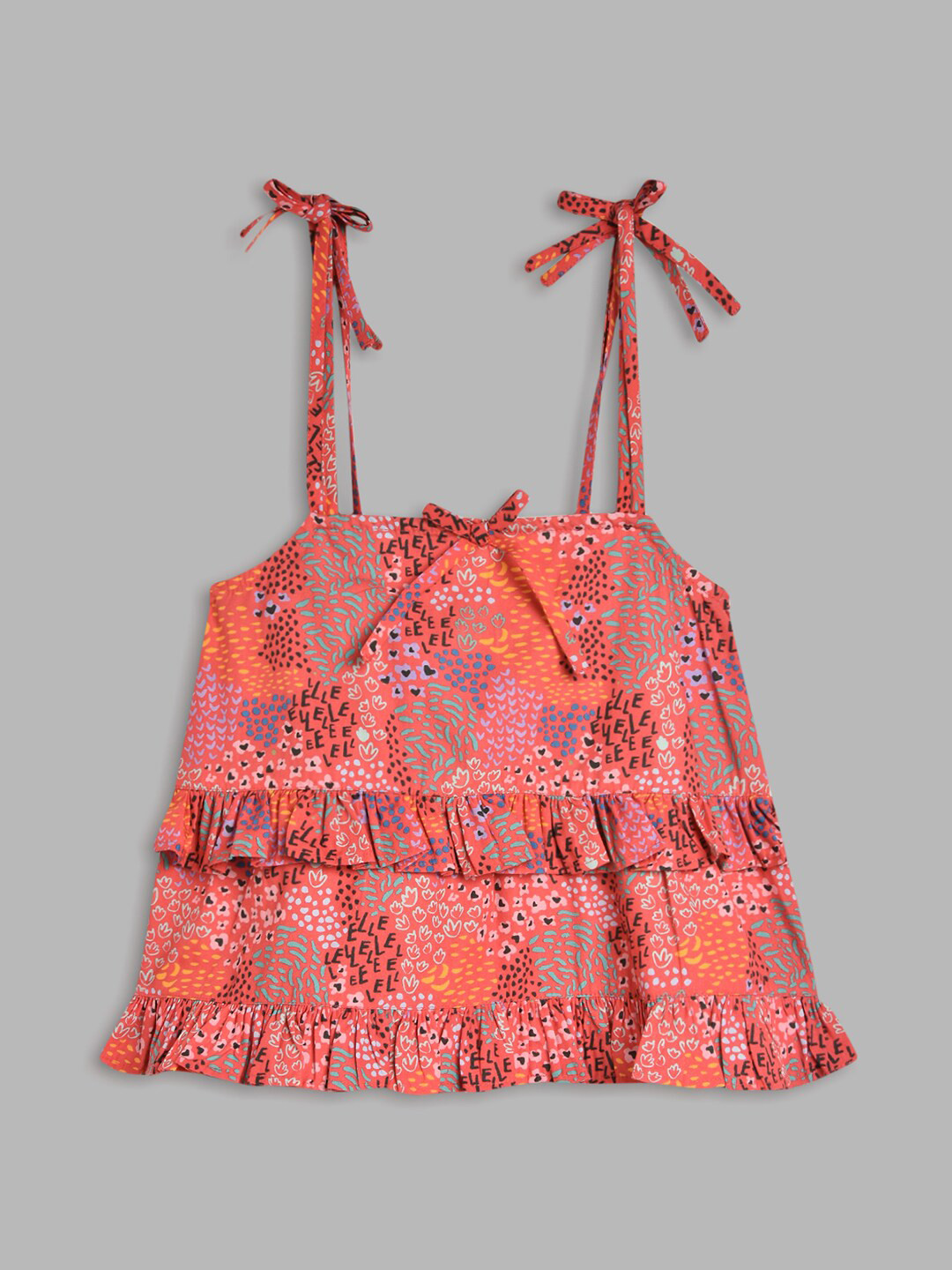 ELLE Coral Shoulder Straps Pure Cotton  Print Ruffles Top