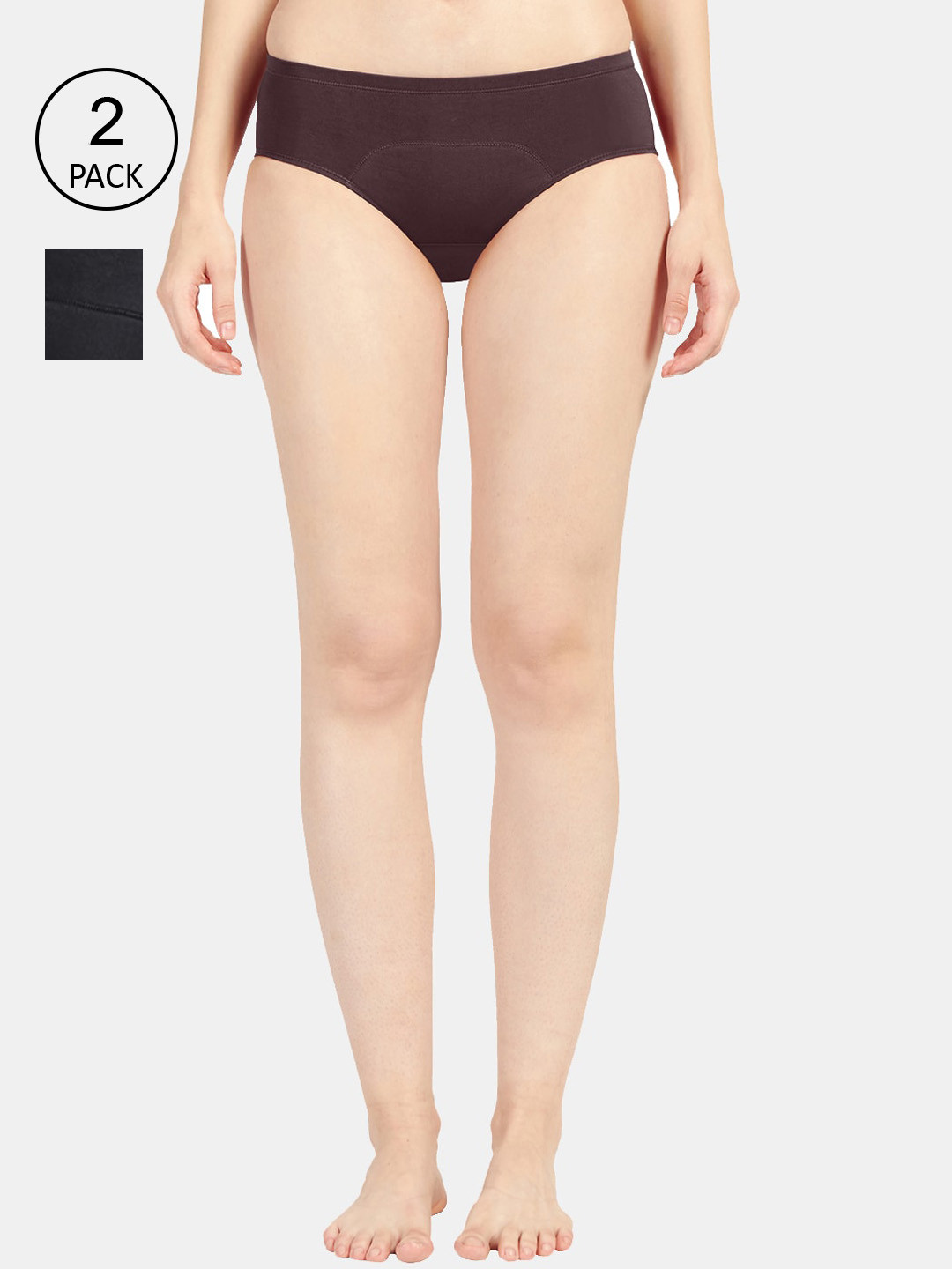 Sonari Women Pack of 2 Brown & Black Solid Leak Proof Period Panties