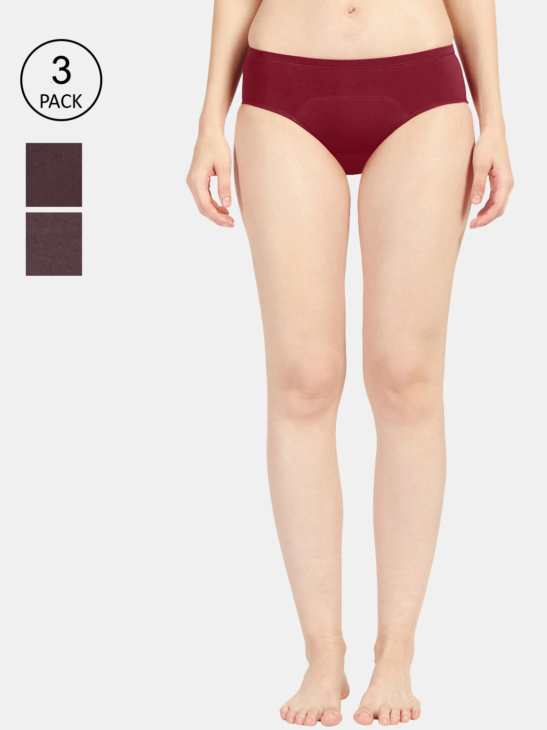 Sonari Women Coffee Brown & Maroon Pack Of 3 Solid Period Briefs