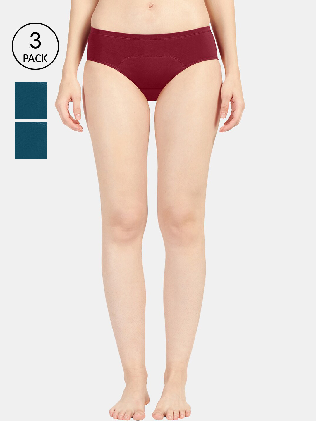 Sonari Women Pack of 3 Maroon & Green Solid Leak Proof Period Panties