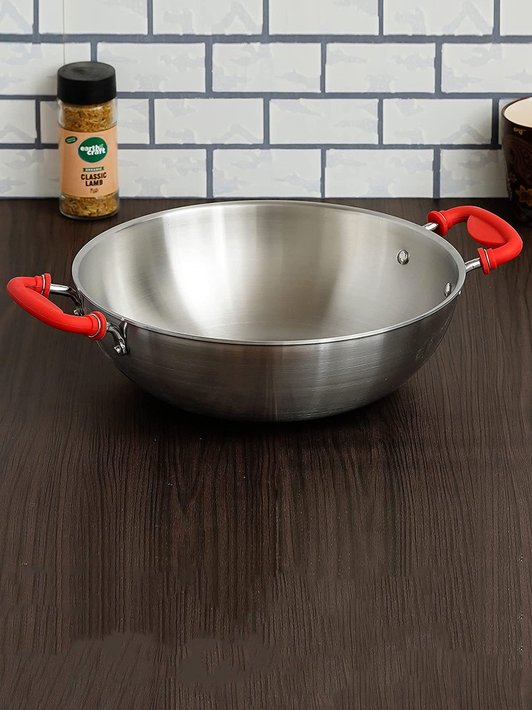Femora Stainless Steel Tri-ply Frying Kadhai Pan with Silicone Handle 26 cm Capacity 3.2 L
