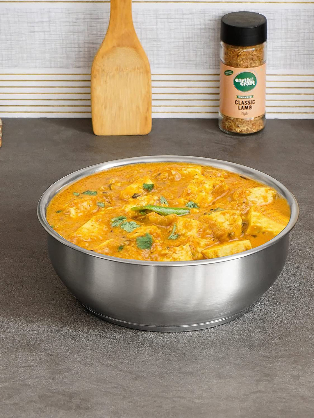 Femora Silver-Toned Stainless Steel Flat Kadhai Tasra With Induction Base