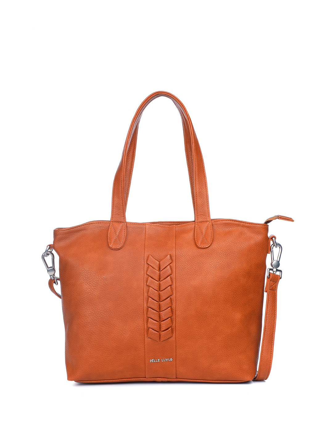 PELLE LUXUR Women Brown Geometric Leather Oversized Shopper Tote Bag with Quilted