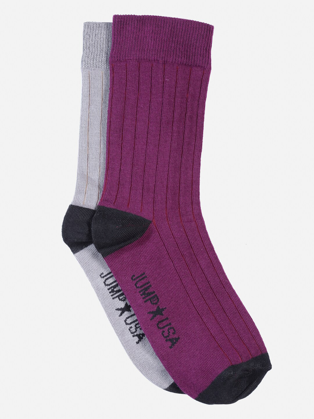 JUMP USA Men Pack Of 2 Purple & Grey Mid-Length Socks