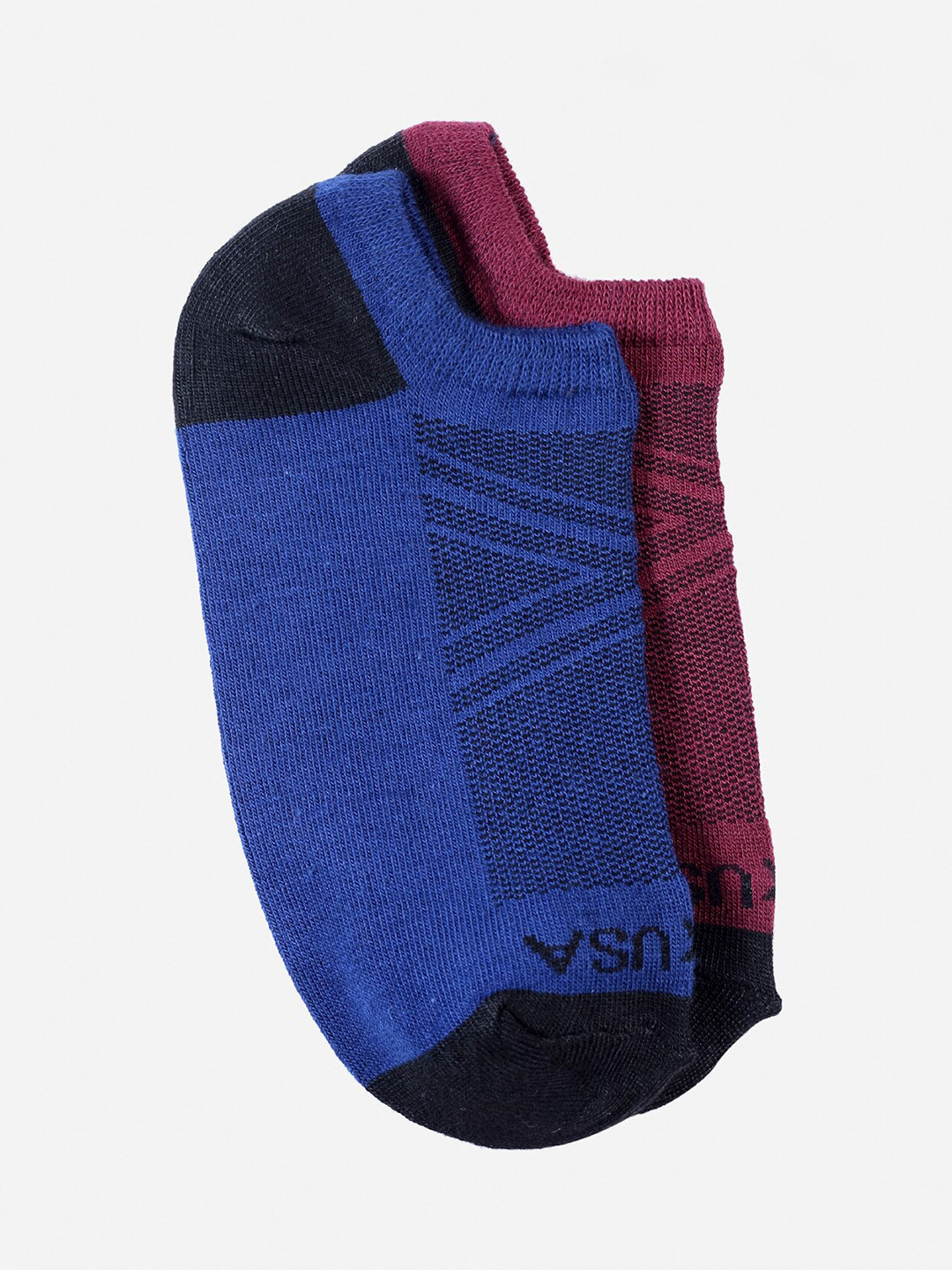 JUMP USA Men Set of 2 Blue & Burgundy Ankle Length Socks